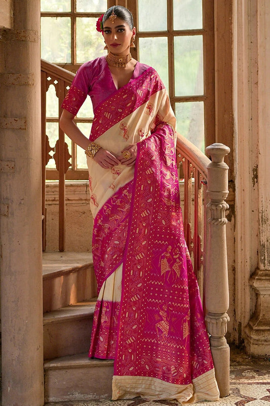 Cream Woven Banarasi Silk Saree NCSD12610178