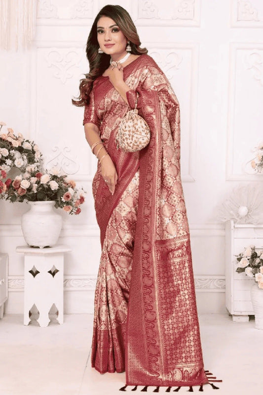 Cream Woven Banarasi Silk Traditional Saree NCSD12510188