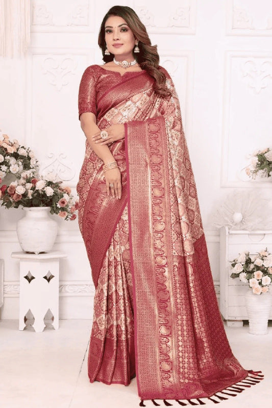 Cream Woven Banarasi Silk Traditional Saree NCSD12510188