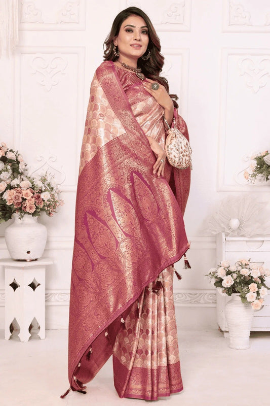 Cream Woven Banarasi Silk Traditional Saree NCSD12510199