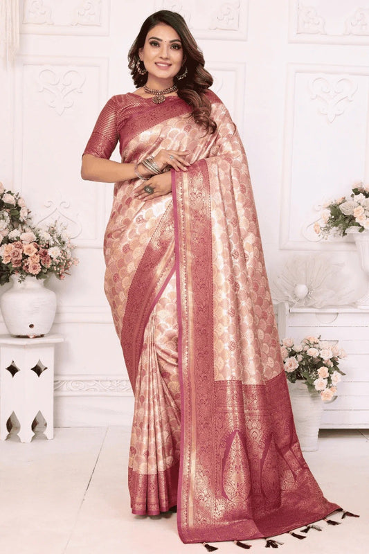 Cream Woven Banarasi Silk Traditional Saree NCSD12510199