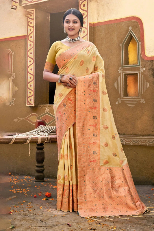 Cream Woven Cotton Saree NCSD11010510