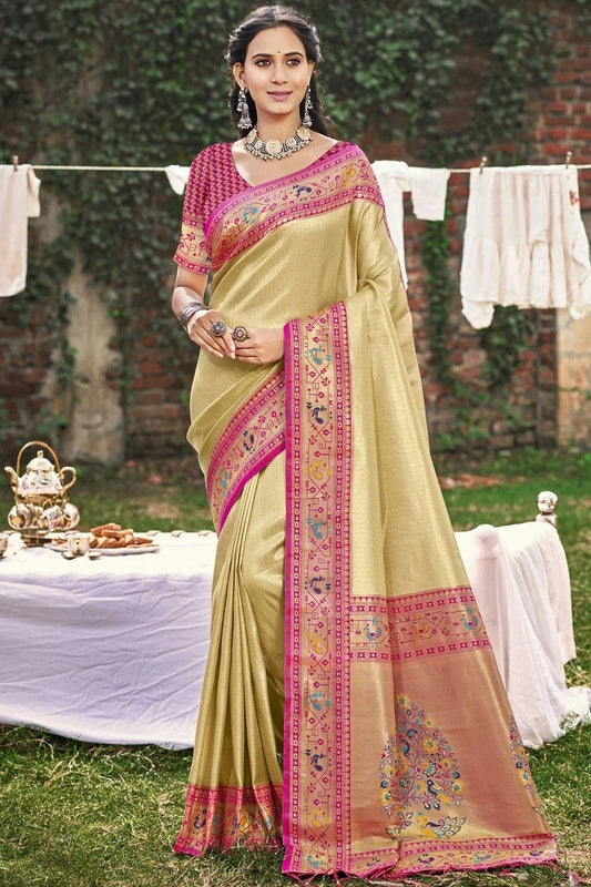 Cream Woven Paithani Silk Traditional Saree NCSD11010179
