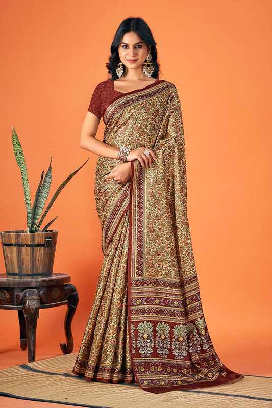 Cream Woven Pashmina Saree NCSD11010481