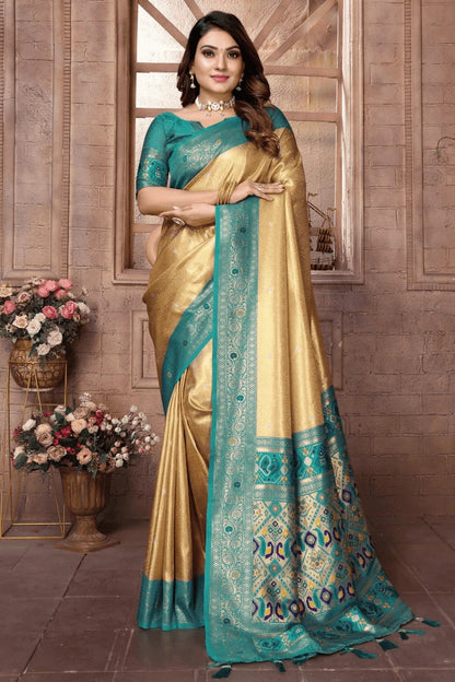 Cream Woven Pure Banarasi Tissue Silk Traditional Saree NCSD12510103
