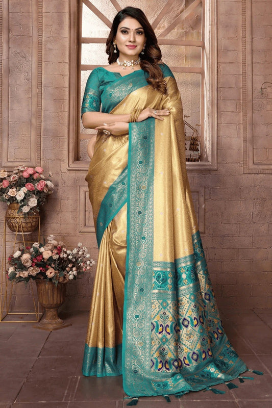 Cream Woven Pure Banarasi Tissue Silk Traditional Saree NCSD12510103