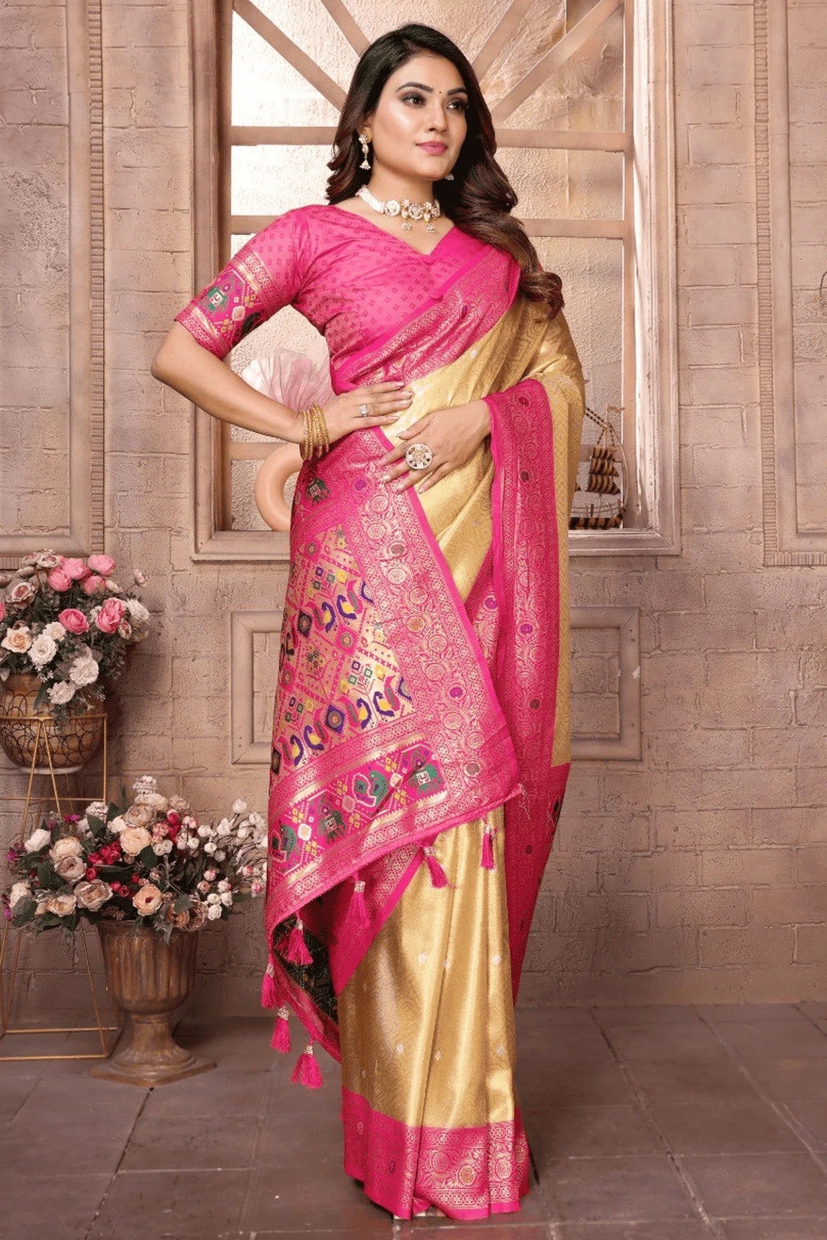 Cream Woven Pure Banarasi Tissue Silk Traditional Saree NCSD12510104