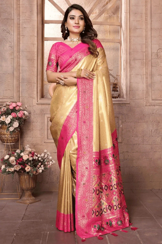Cream Woven Pure Banarasi Tissue Silk Traditional Saree NCSD12510104