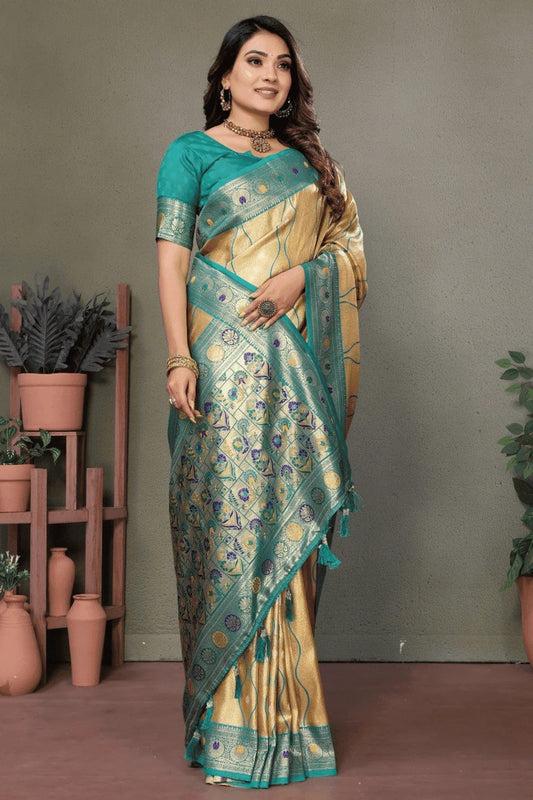 Cream Woven Pure Banarasi Tissue Silk Traditional Saree NCSD12510114