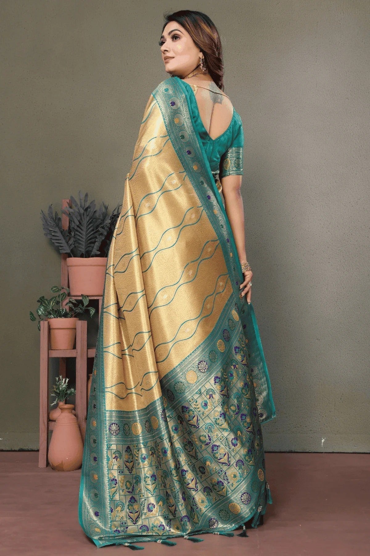 Cream Woven Pure Banarasi Tissue Silk Traditional Saree NCSD12510114