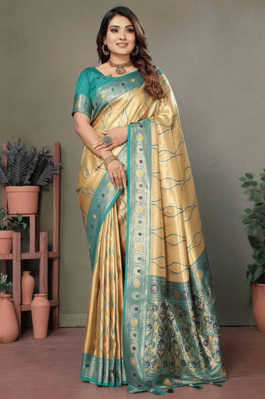 Cream Woven Pure Banarasi Tissue Silk Traditional Saree NCSD12510114