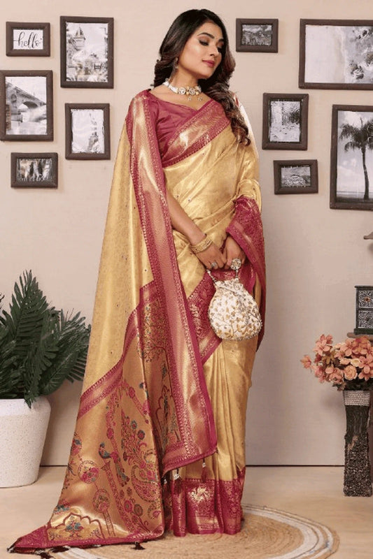 Cream Woven Pure Banarasi Tissue Silk Traditional Saree NCSD12510128