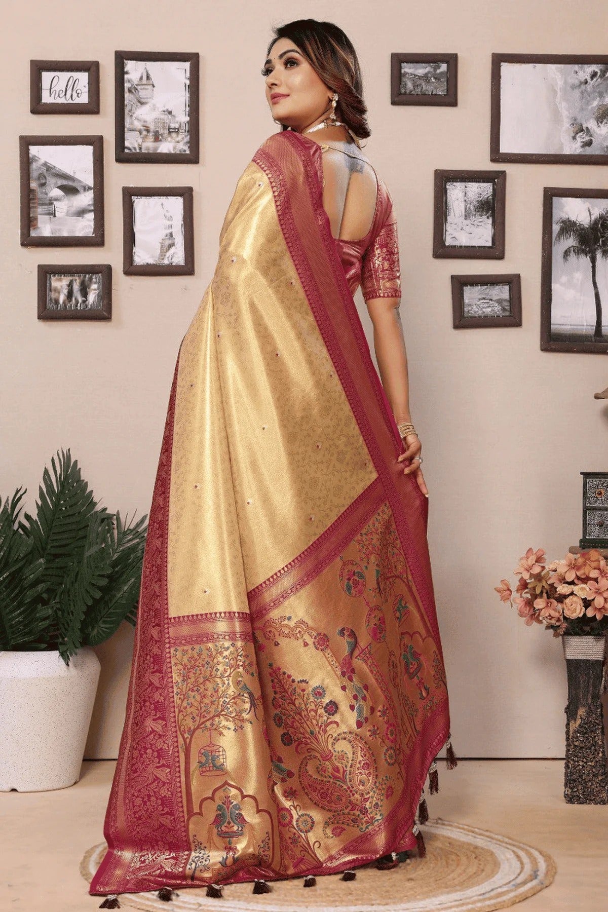 Cream Woven Pure Banarasi Tissue Silk Traditional Saree NCSD12510128