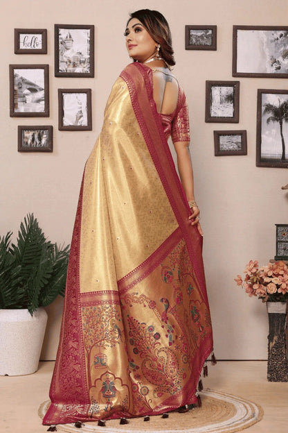 Cream Woven Pure Banarasi Tissue Silk Traditional Saree NCSD12510128