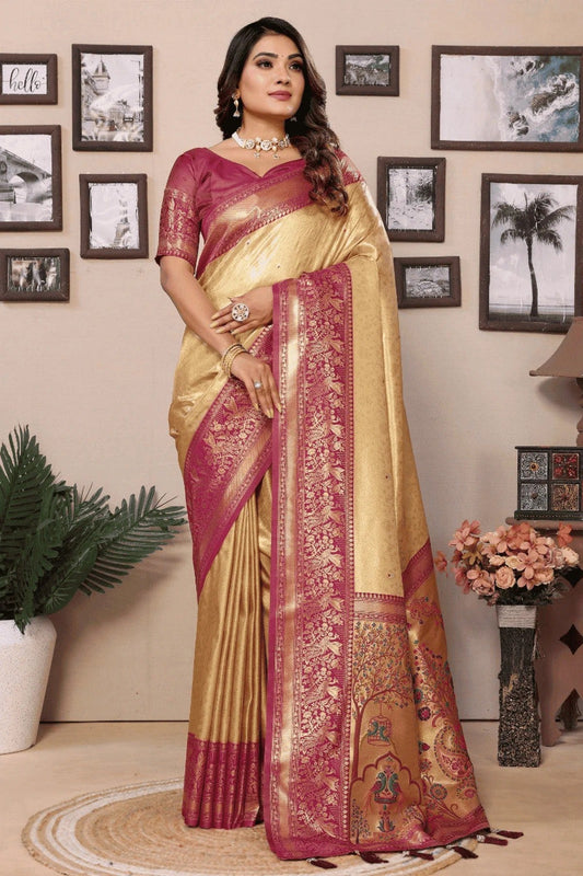 Cream Woven Pure Banarasi Tissue Silk Traditional Saree NCSD12510128