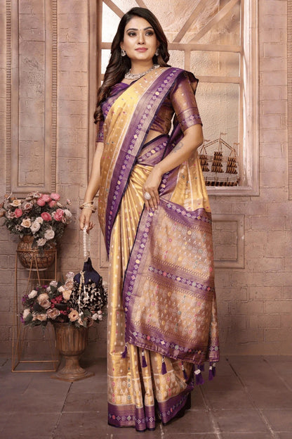Cream Woven Pure Banarasi Tissue Silk Traditional Saree NCSD12510131