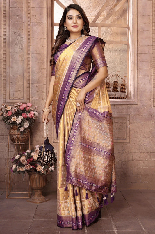 Cream Woven Pure Banarasi Tissue Silk Traditional Saree NCSD12510131