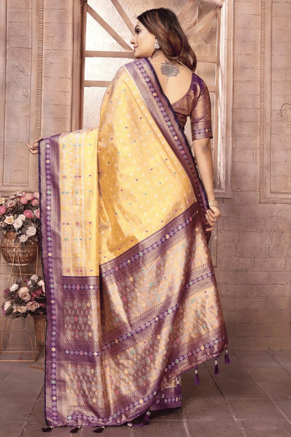 Cream Woven Pure Banarasi Tissue Silk Traditional Saree NCSD12510131