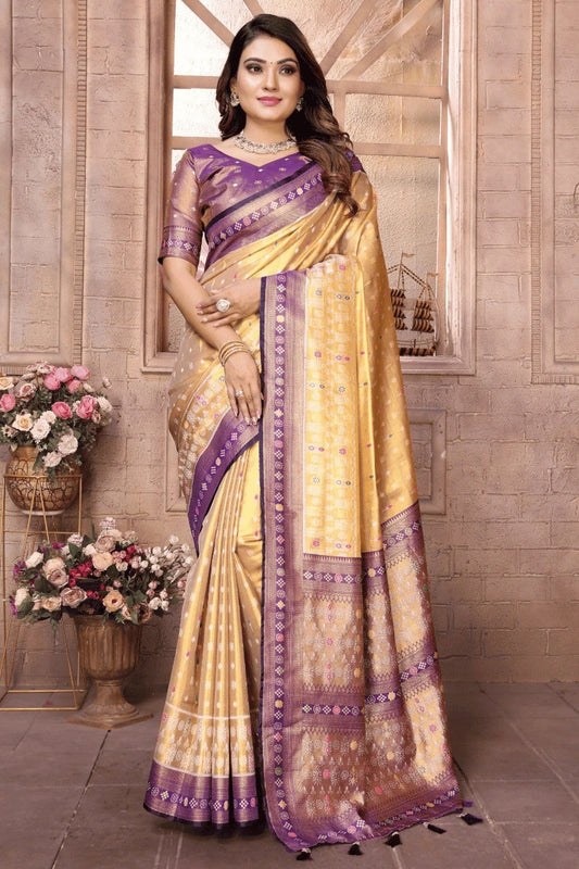 Cream Woven Pure Banarasi Tissue Silk Traditional Saree NCSD12510131