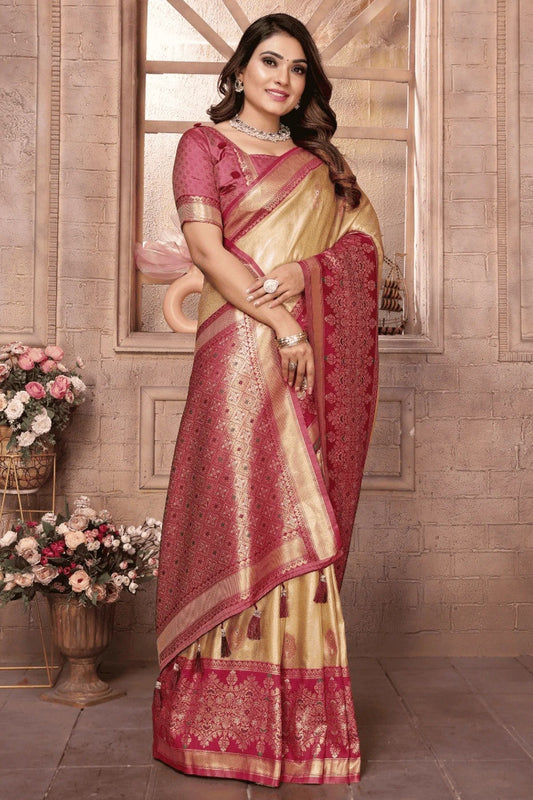 Cream Woven Pure Banarasi Tissue Silk Traditional Saree NCSD12510148