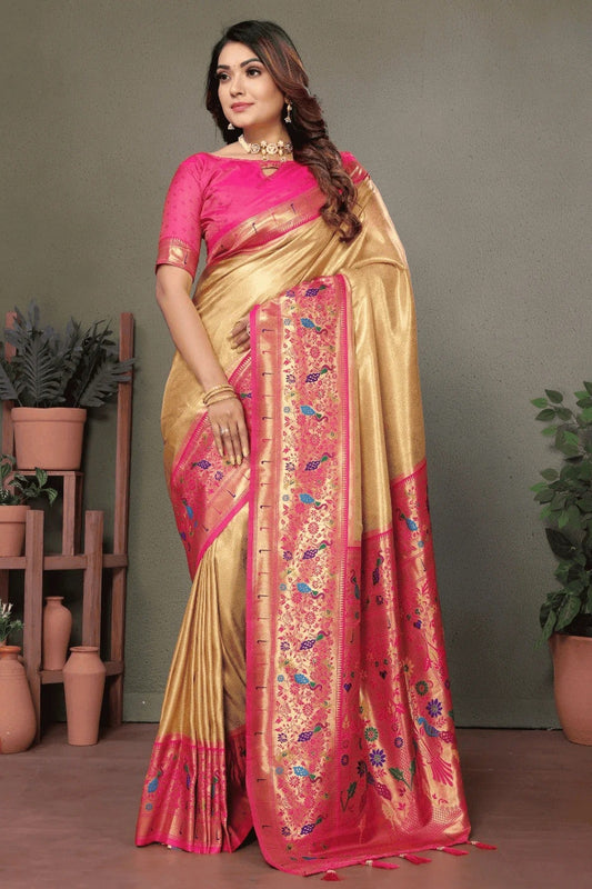 Cream Woven Pure Banarasi Tissue Silk Traditional Saree NCSD12510167
