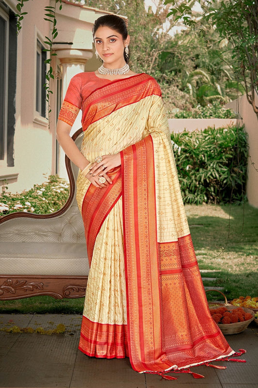 Cream Woven Silk Saree NCSD11010472