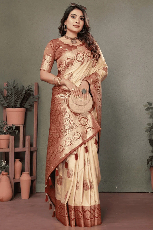 Cream Woven Viscose Silk Traditional Saree NCSD12510171