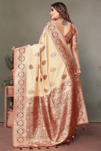 Cream Woven Viscose Silk Traditional Saree NCSD12510171