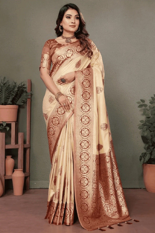 Cream Woven Viscose Silk Traditional Saree NCSD12510171