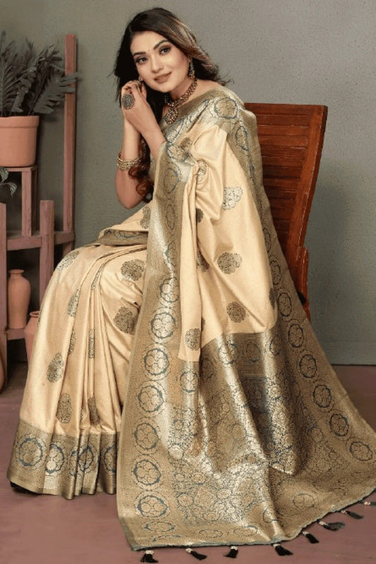 Cream Woven Viscose Silk Traditional Saree NCSD12510172