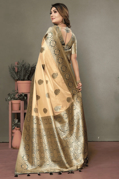 Cream Woven Viscose Silk Traditional Saree NCSD12510172