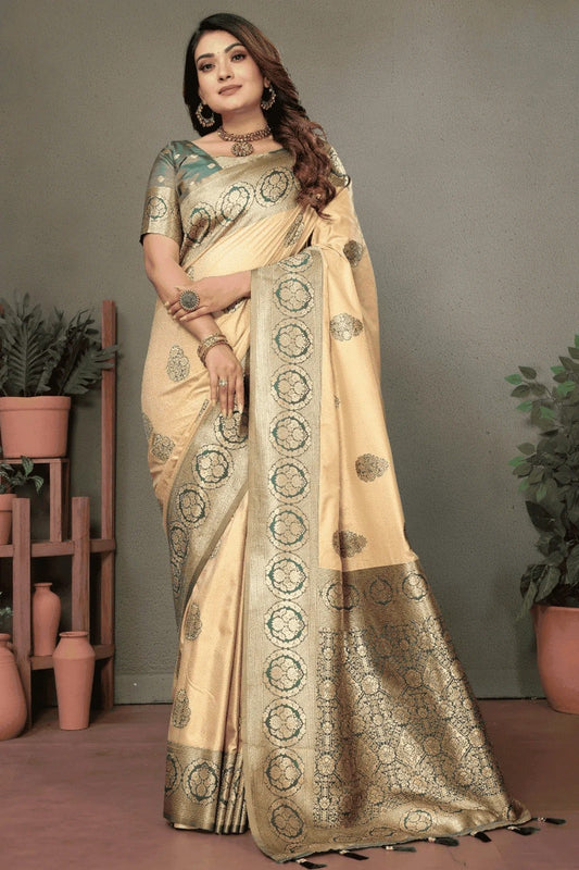 Cream Woven Viscose Silk Traditional Saree NCSD12510172