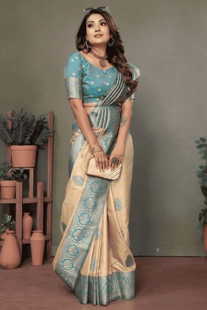 Cream Woven Viscose Silk Traditional Saree NCSD12510173