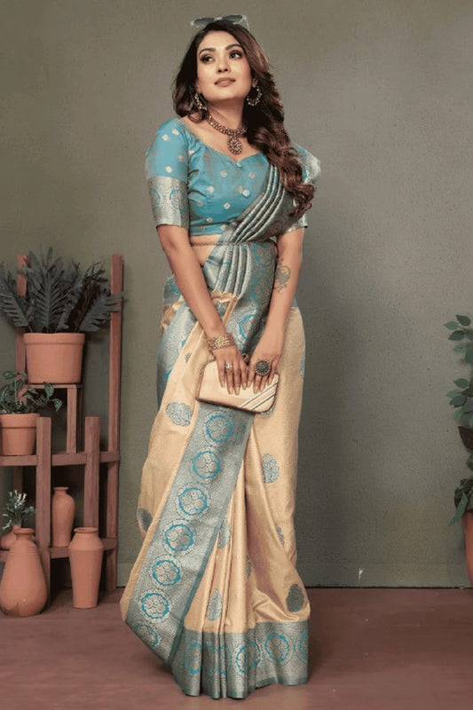 Cream Woven Viscose Silk Traditional Saree NCSD12510173