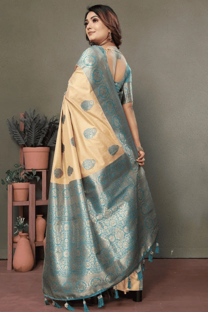 Cream Woven Viscose Silk Traditional Saree NCSD12510173
