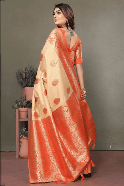 Cream Woven Viscose Silk Traditional Saree NCSD12510174