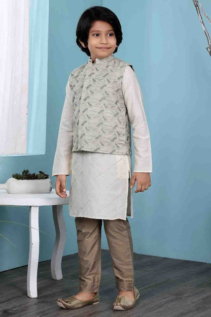 Cream and Beige Cotton Silk Kurta PajamaWith Jacket  NCBW10710721