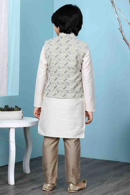 Cream and Beige Cotton Silk Kurta PajamaWith Jacket  NCBW10710721