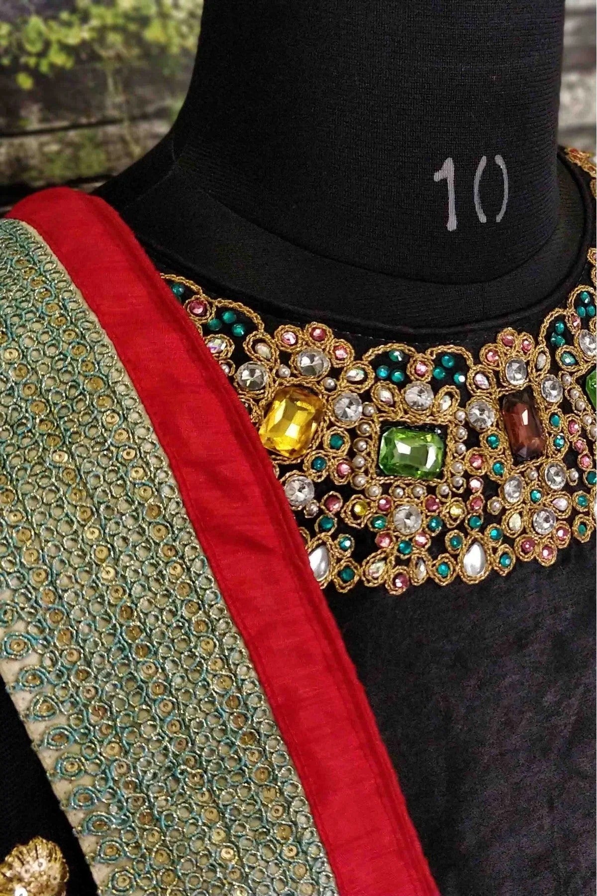 Cream and Black Art Silk Lehenga Choli NCLC10110247