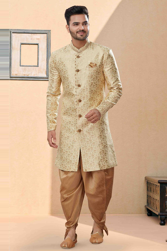 Cream and Gold Dhoti SherwaniIn Banarasi Jacquard NCSH10410504