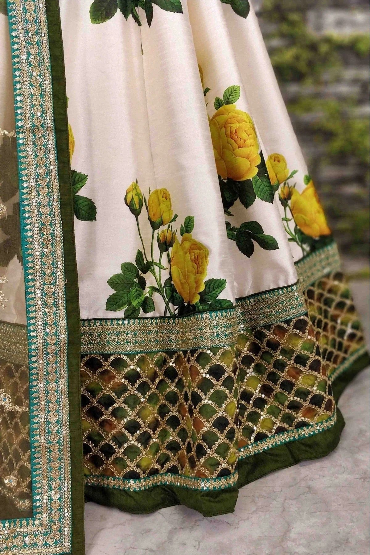 Cream and Green Art Silk and Banglori Silk Lehenga Choli NCLC10110244