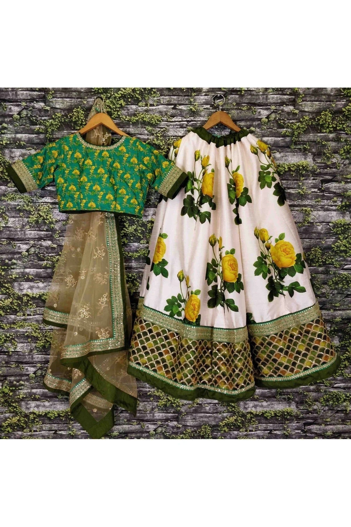 Cream and Green Art Silk and Banglori Silk Lehenga Choli NCLC10110244