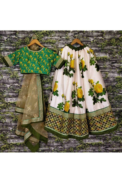 Cream and Green Art Silk and Banglori Silk Lehenga Choli NCLC10110244
