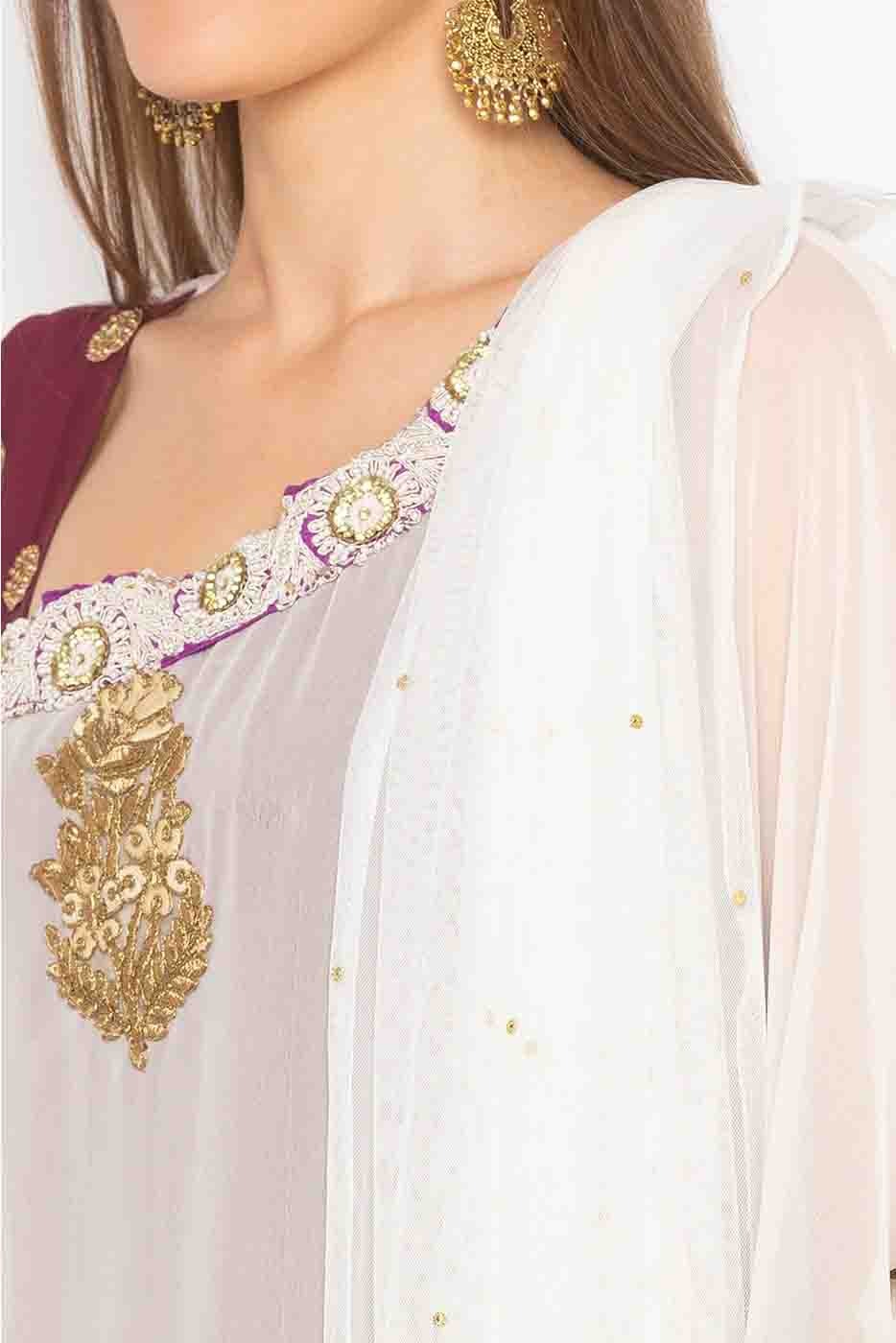 Cream and Maroon Plus Size Georgette Embroidery Anarkali Suit NCSS10710549