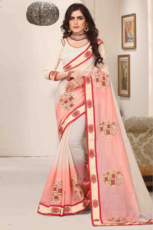 Cream and Pink Cotton Silk Designer Saree NCSD11210628