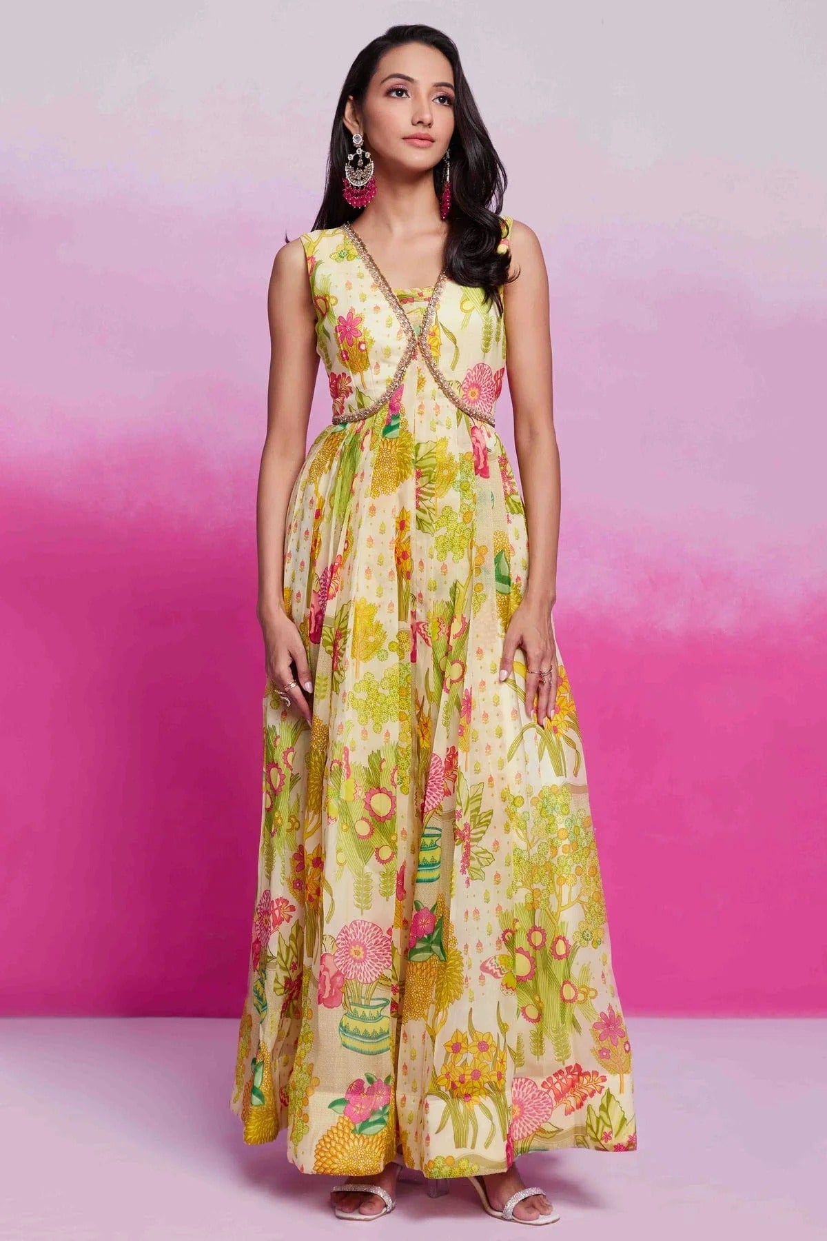 Cream and Yellow Organza Gown NCTP10810136