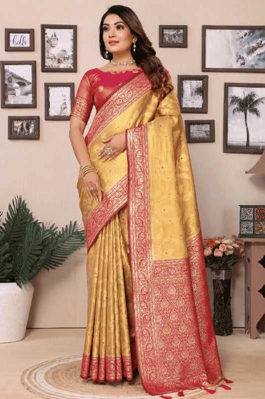 Dark Beige Woven Pure Banarasi Tissue Silk Traditional Saree NCSD12510177