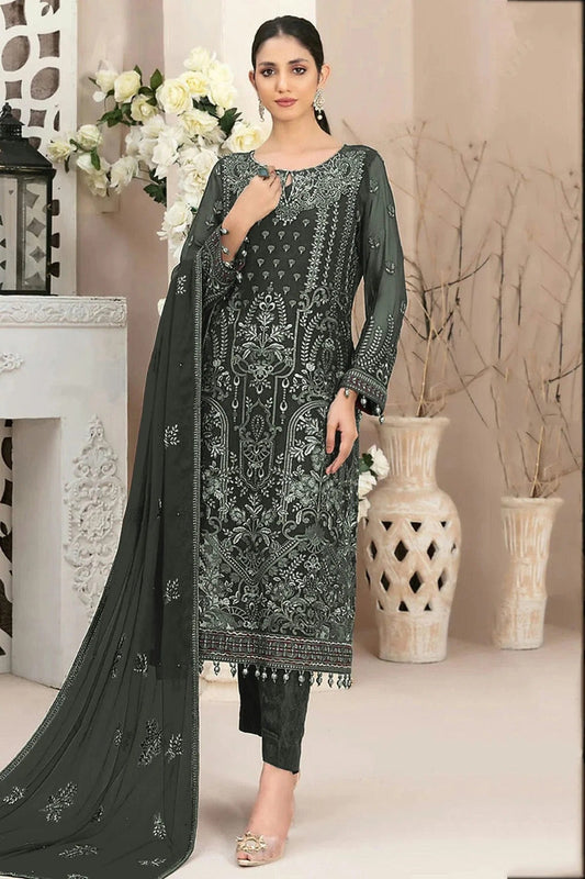 Dark Green Semi Stitched Faux Georgette Pakistani Suit NCSM11410322
