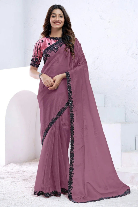 Dark Mauve Crush Silk Designer Saree NCSD11111563