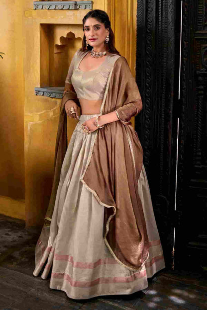 Dhupion Silk Stitched Lehenga Choli In Cream Colour NCLD1300021